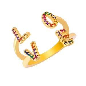 NWOT Love Word Rainbow Rhinestone Gold Ring